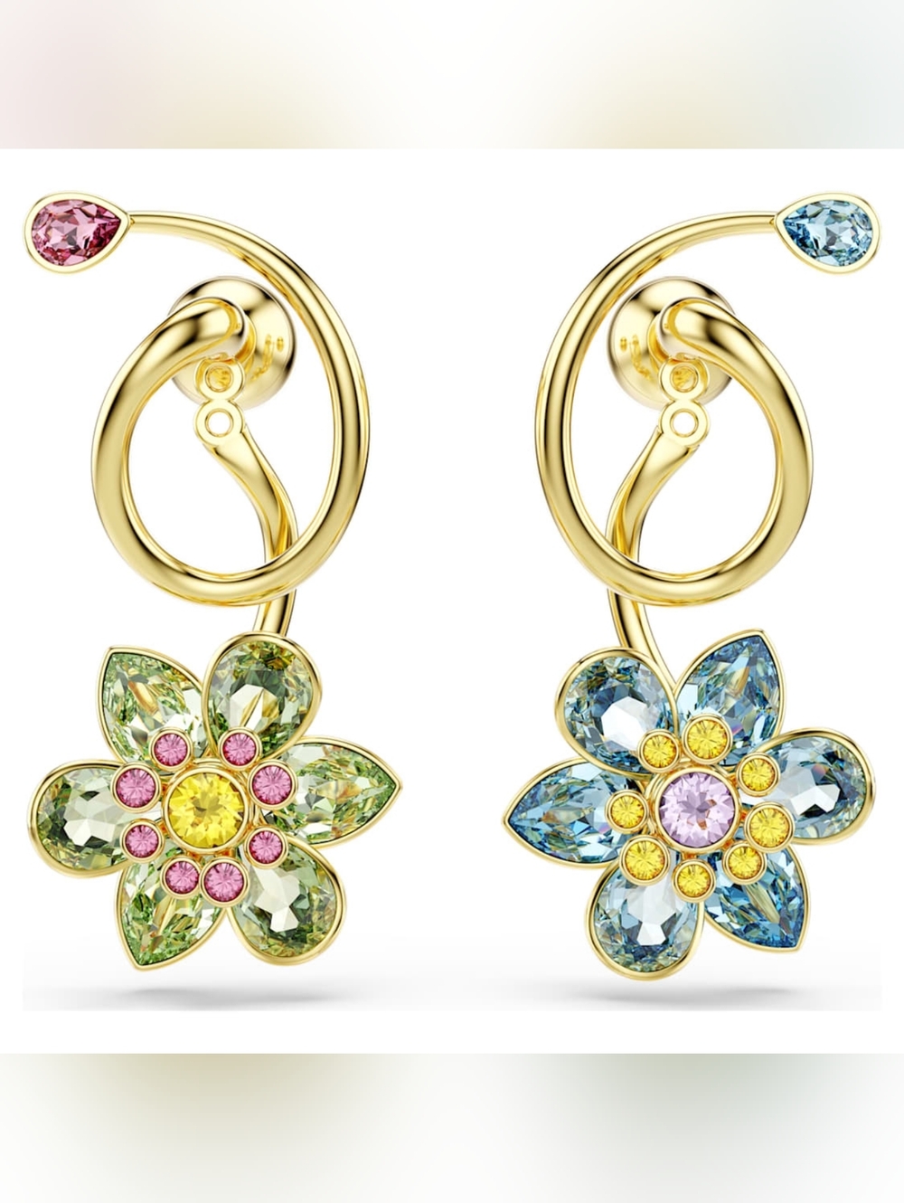 Swarovski Idyllia Mixed-Cut Flower Drop Earrings - Multicoloured, Gold-Tone